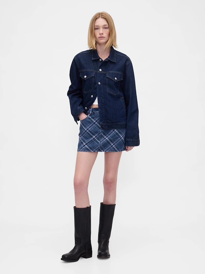 Denim Plaid Mini Skirt