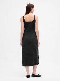 Seamed Button-Front Midi Dress