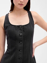 Seamed Button-Front Midi Dress
