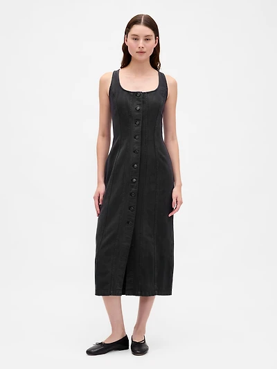 Seamed Button-Front Midi Dress