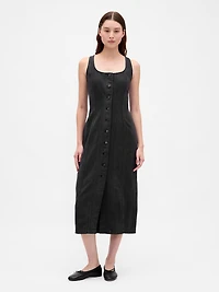Seamed Button-Front Midi Dress