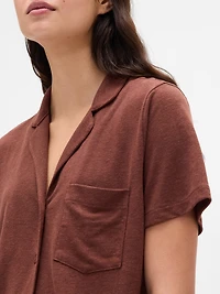 Linen-Blend Ruffle PJ Shirt