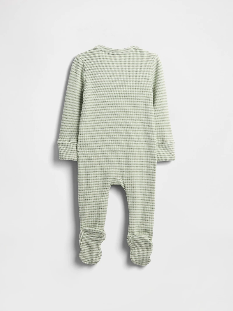 Baby Softspun Waffle Bear-Pocket Footed One-Piece
