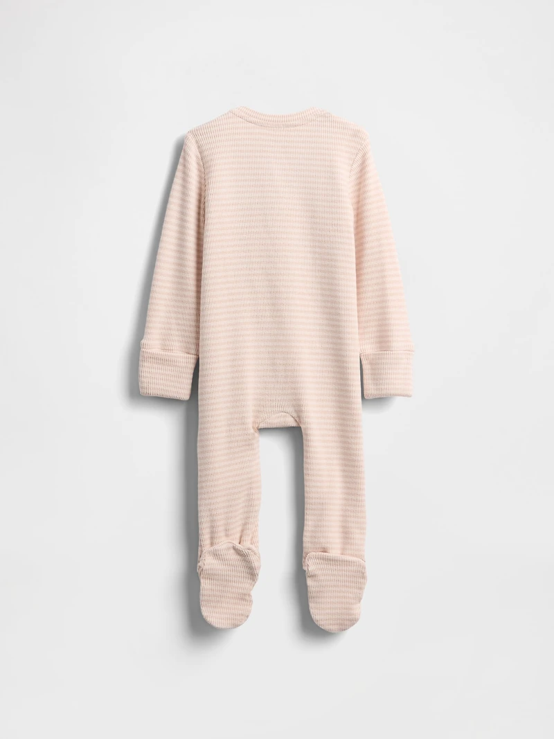 Baby Softspun Waffle Bear Pocket Footed One-Piece