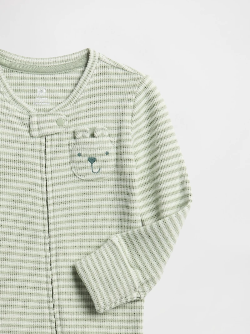 Baby Softspun Waffle Bear-Pocket Footed One-Piece