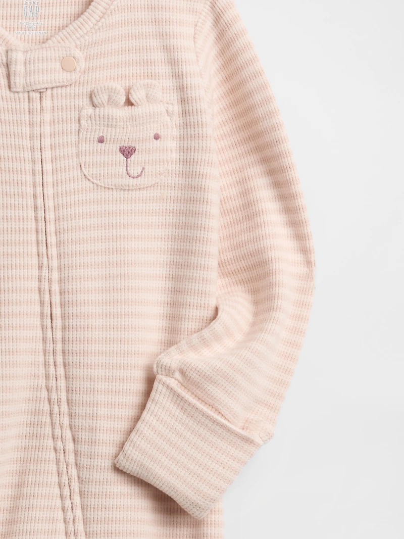 Baby Softspun Waffle Bear Pocket Footed One-Piece