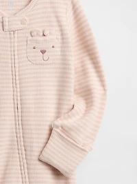 Baby Softspun Waffle Bear Pocket Footed One-Piece