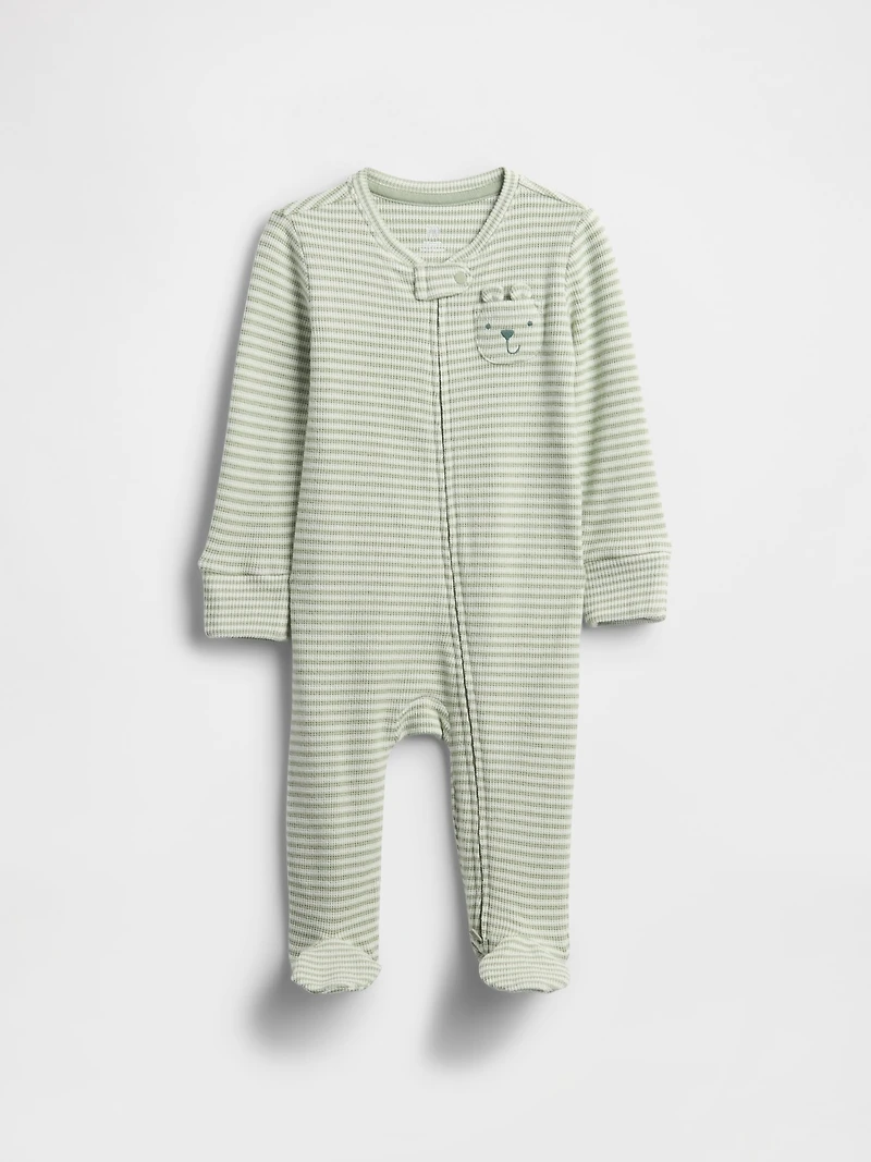 Baby Softspun Waffle Bear-Pocket Footed One-Piece