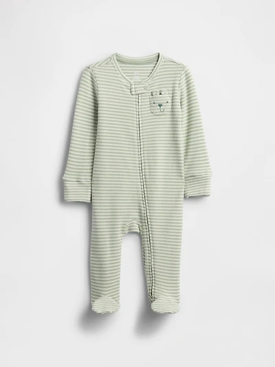 Baby Softspun Waffle Bear-Pocket Footed One-Piece