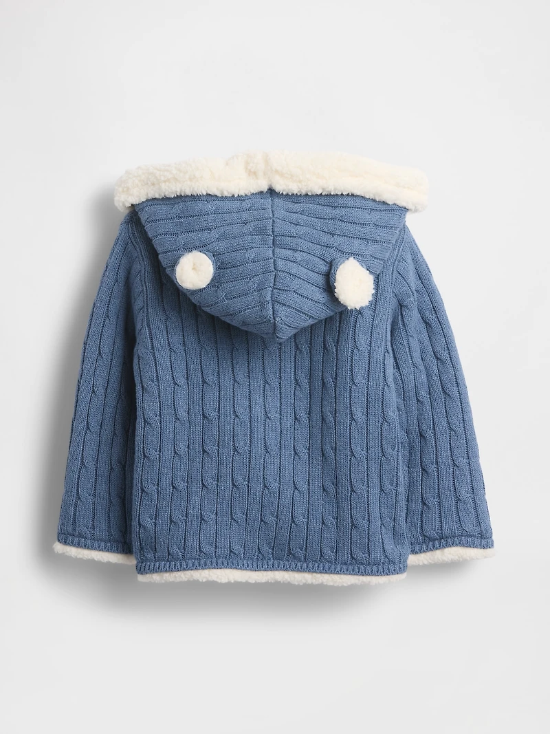 Baby Sherpa-Lined Cable-Knit Bear Cardigan