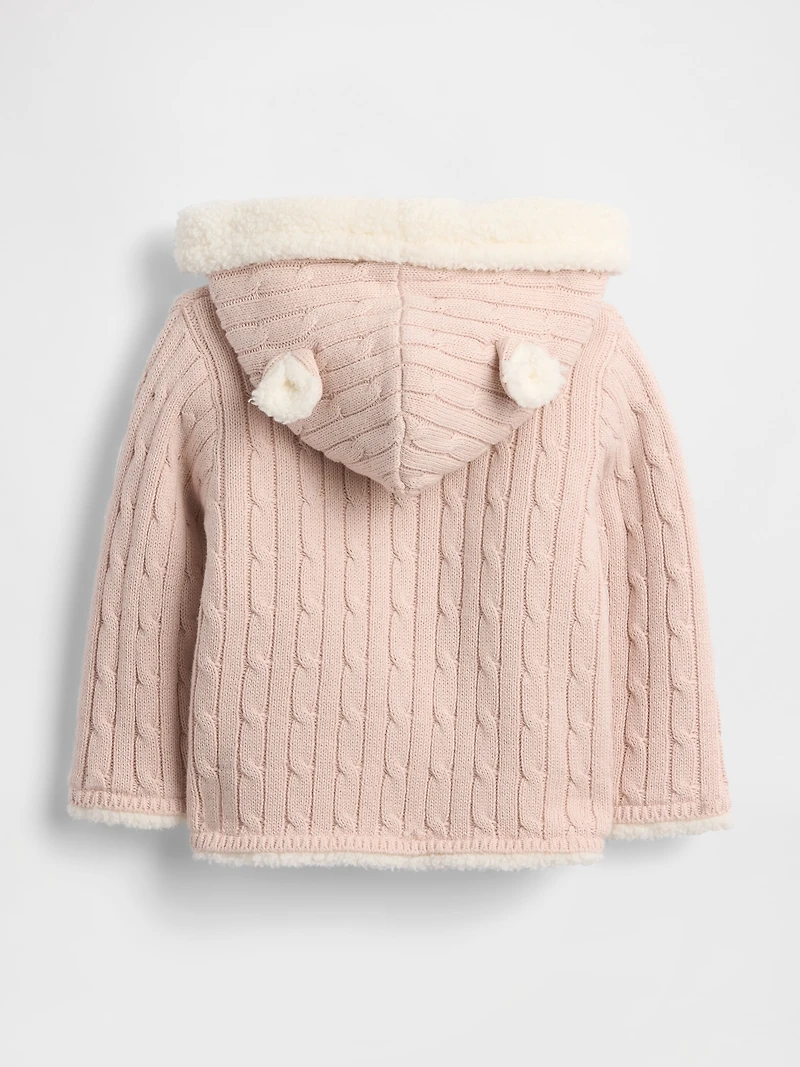 Baby Sherpa-Lined Cable-Knit Bear Cardigan