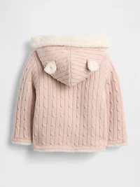 Baby Sherpa-Lined Cable-Knit Bear Cardigan