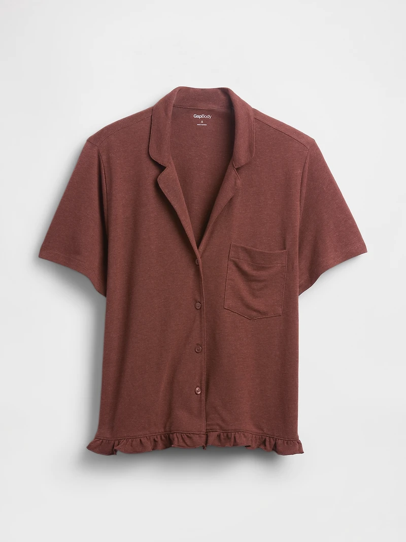 Linen-Blend Ruffle PJ Shirt