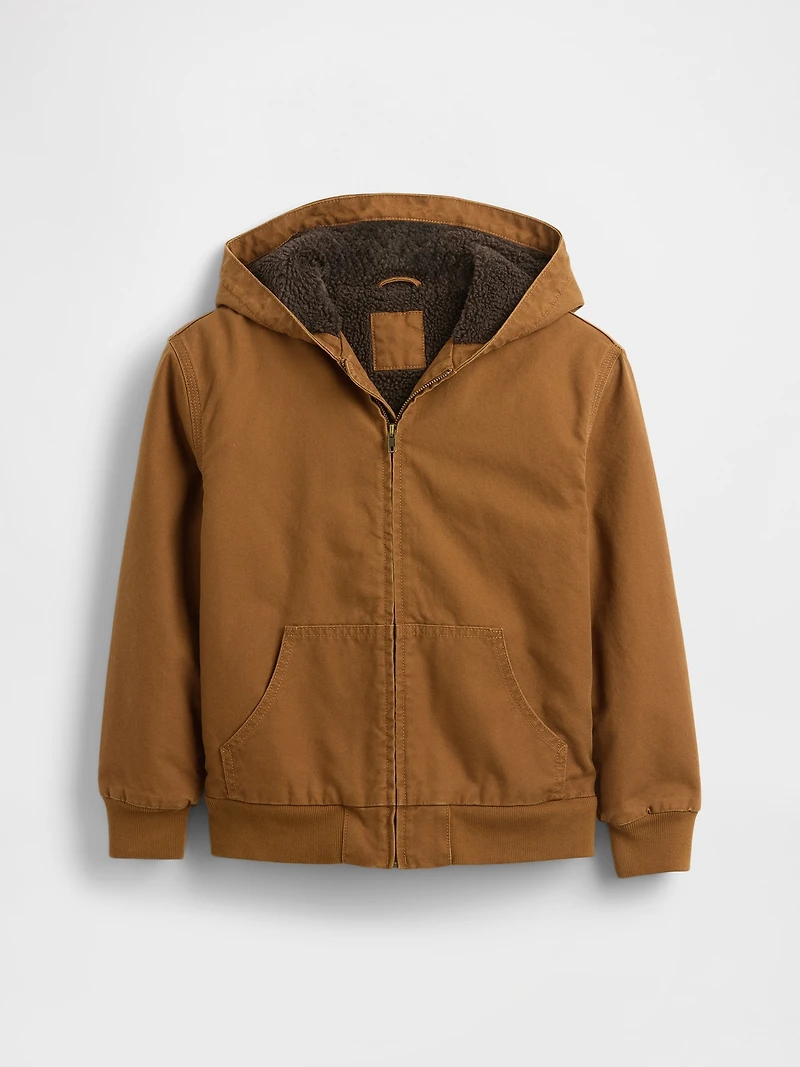 Kids Sherpa-Lined Canvas Denim Hoodie