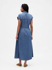 Denim Roll-Cuff Midi Shirtdress