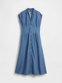 Denim Roll-Cuff Midi Shirtdress