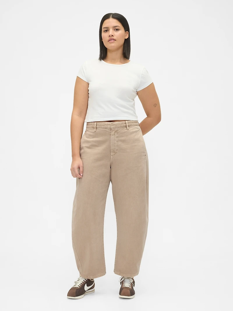 Mid Rise Twill Barrel Pants
