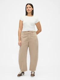 Mid Rise Twill Barrel Pants