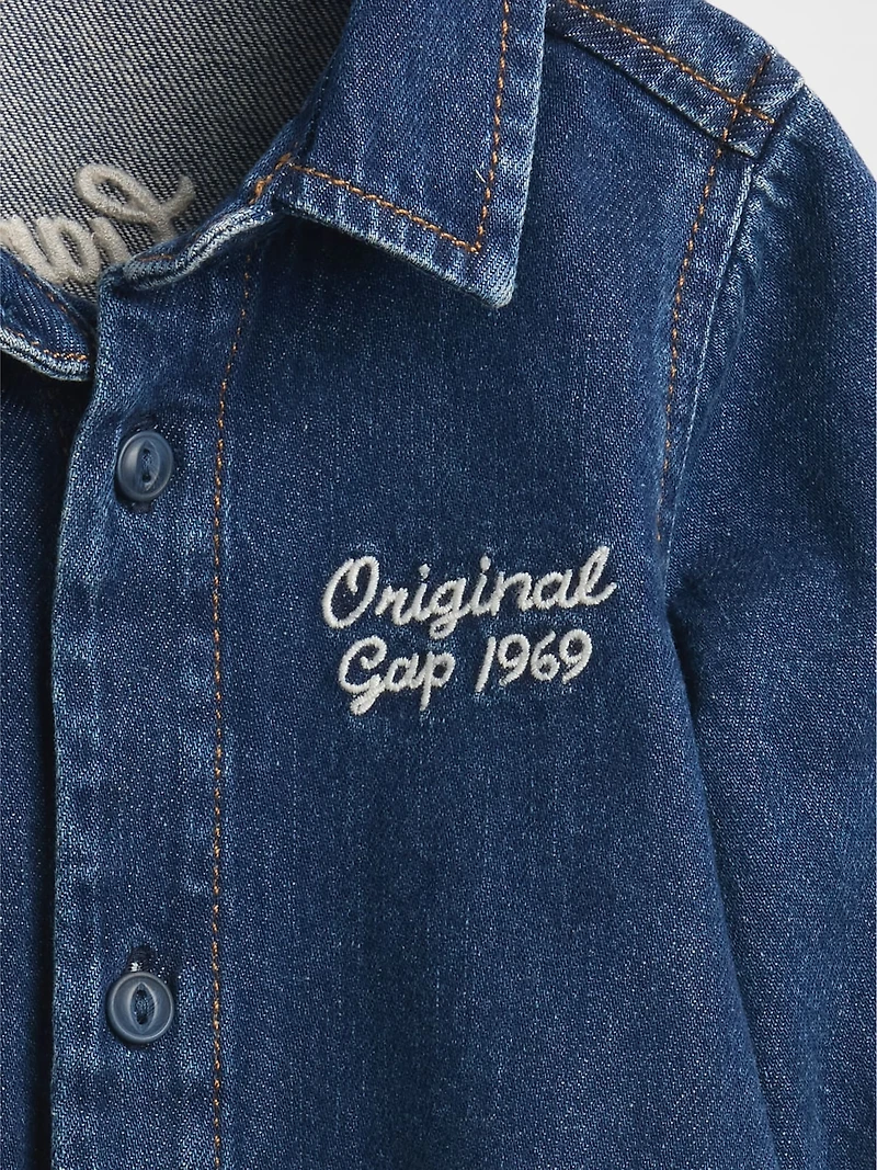Baby Denim Bear Logo Coveralls