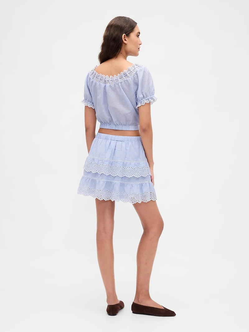 Eyelet Ruffle Mini Skort