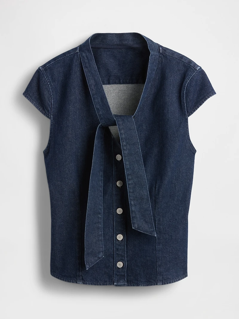 Denim Tie-Neck Top