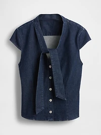 Denim Tie-Neck Top