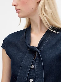 Denim Tie-Neck Top