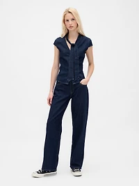Denim Tie-Neck Top