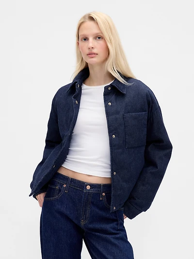 Denim Crop Puffer Jacket