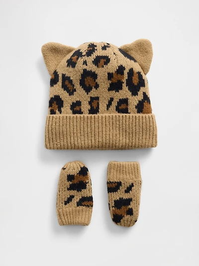 Baby & Toddler CashSoft Leopard Beanie Mittens Set