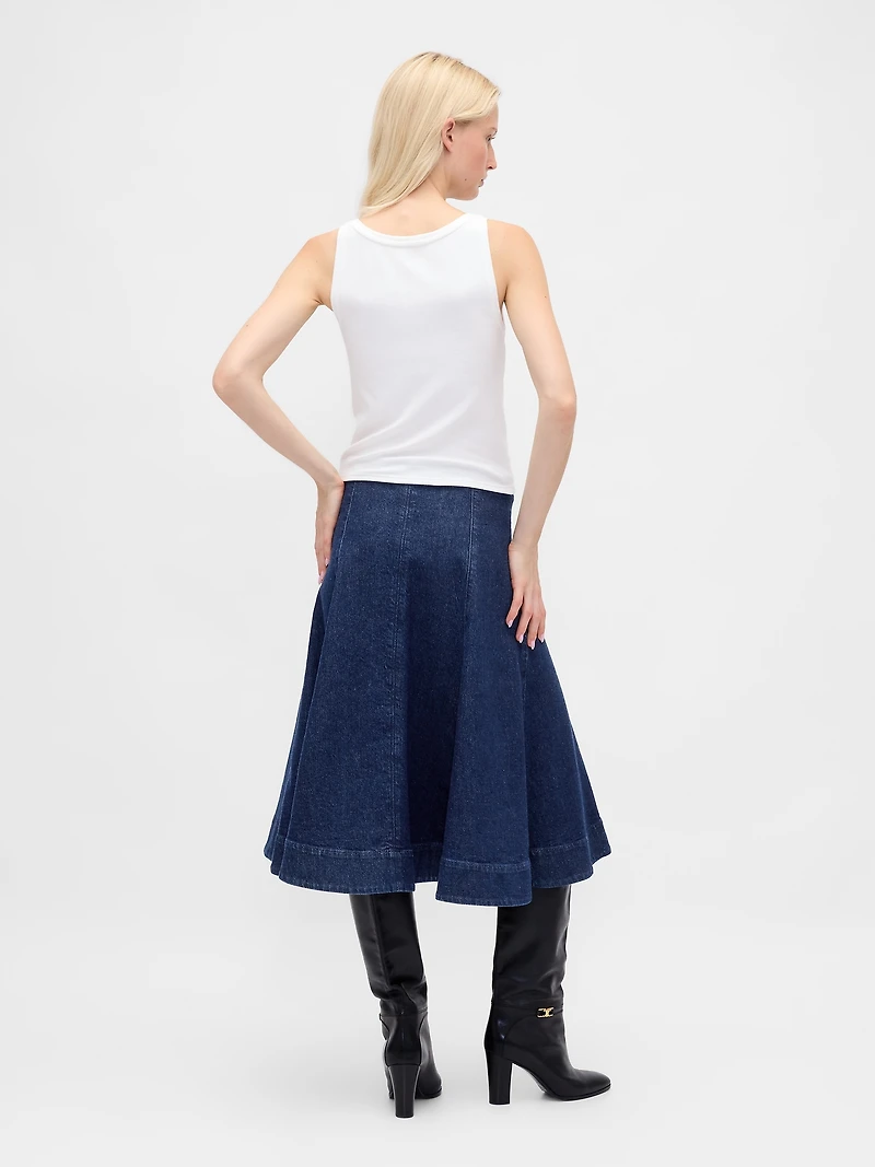 Denim Tulip Midi Skirt