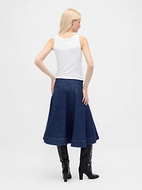 Denim Tulip Midi Skirt