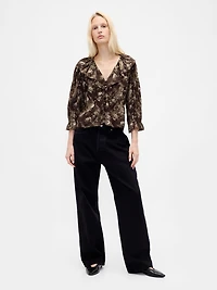 Ruffle Collar V-Neck Top