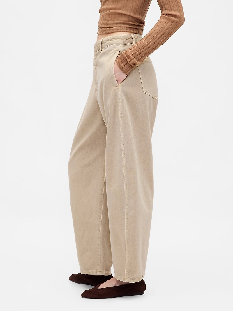 Mid Rise Twill Barrel Pants