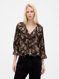 Ruffle Collar V-Neck Top