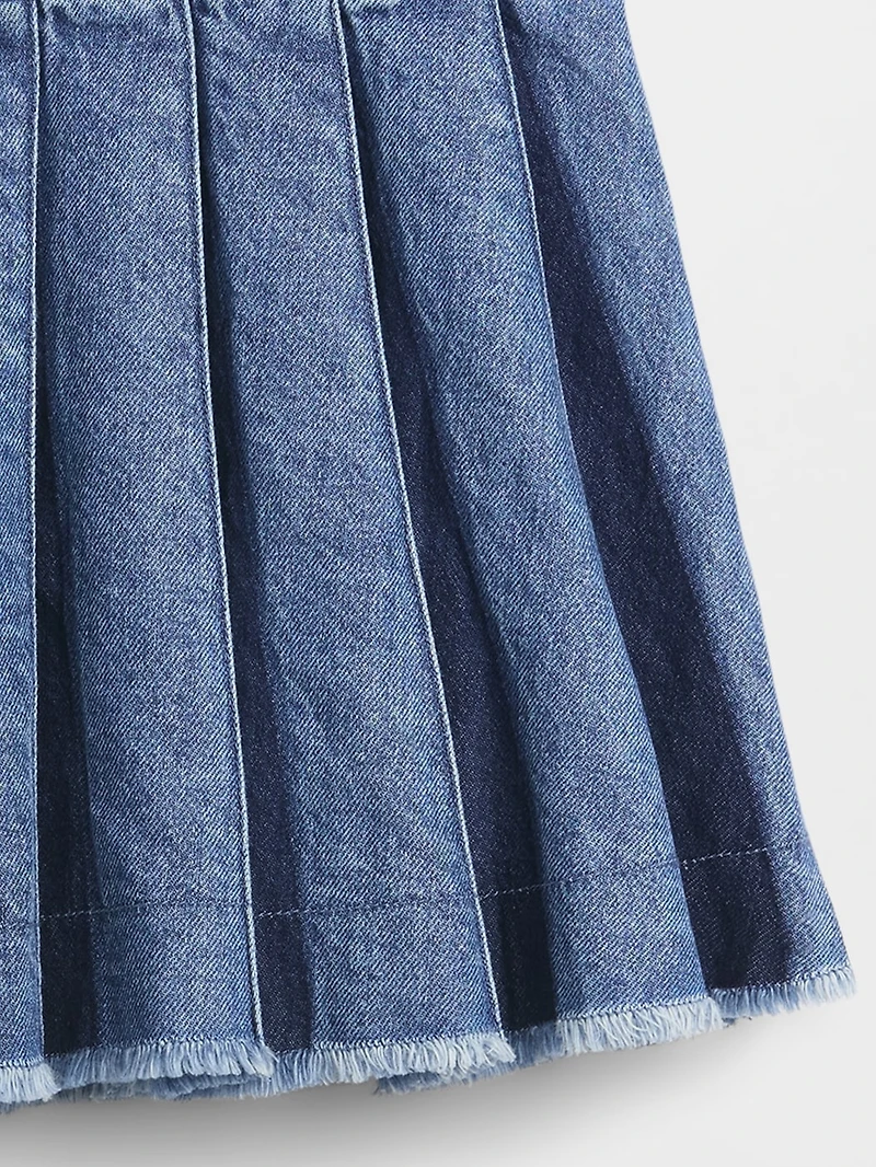 Pleated Denim Mini Skirt