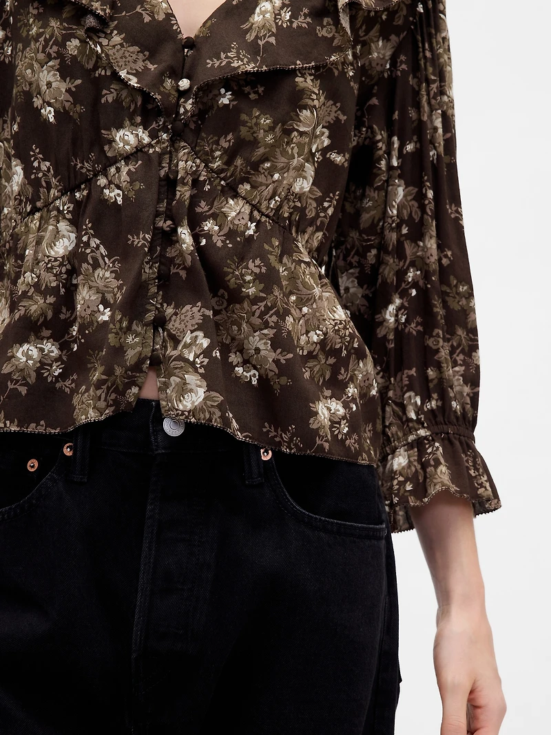 Ruffle Collar V-Neck Top