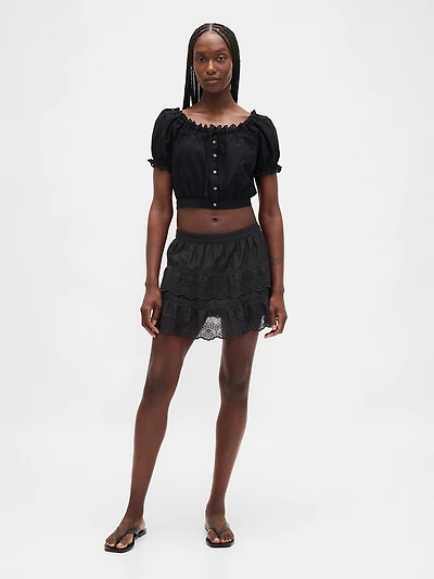 Eyelet Ruffle Mini Skort
