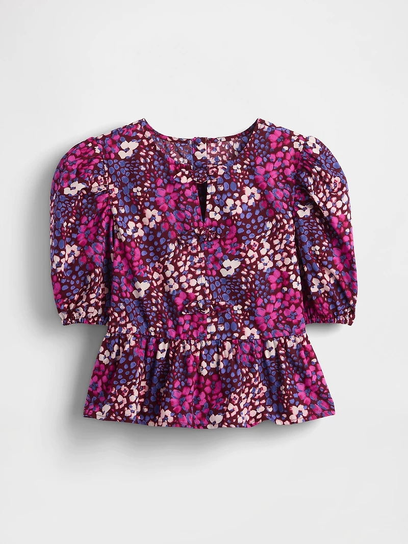 Kids Puff-Sleeve Peplum Top