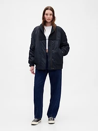 Oversized Knit-Trim Bomber Jacket