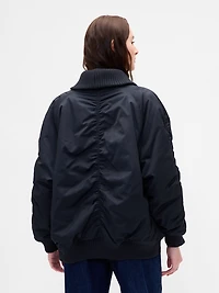Oversized Knit-Trim Bomber Jacket
