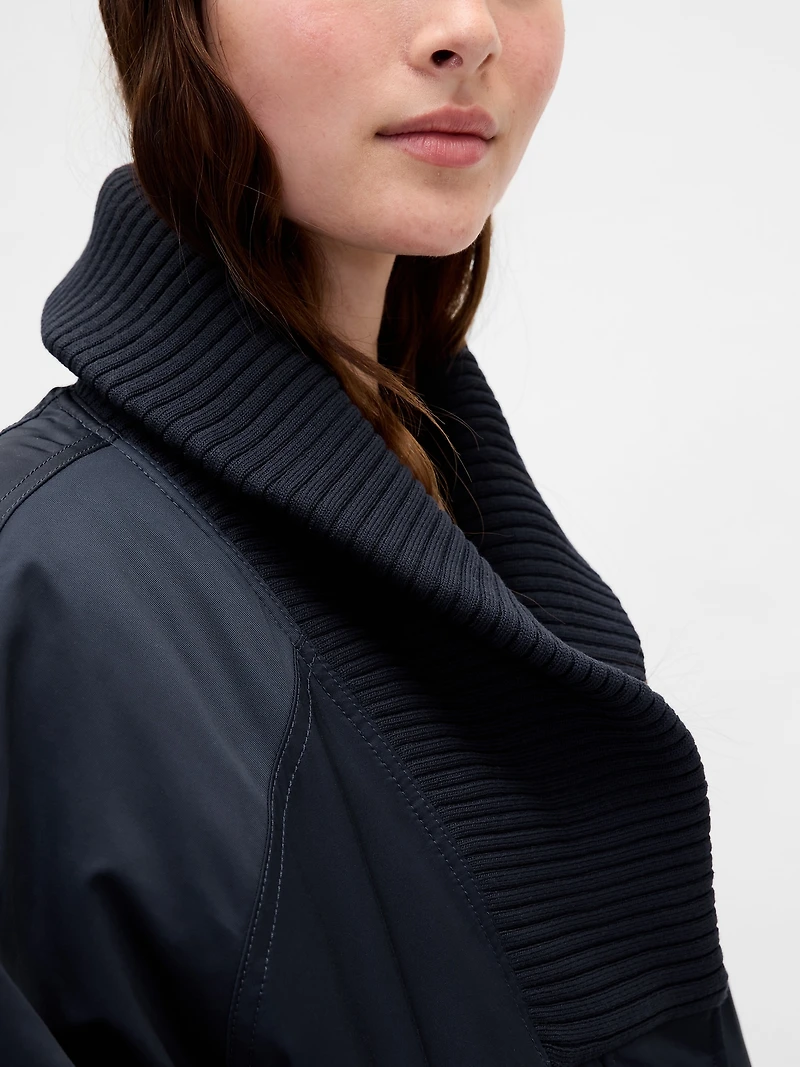 Oversized Knit-Trim Bomber Jacket