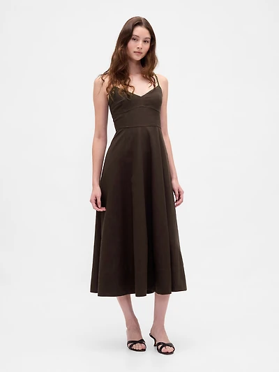 Linen-Blend Seamed Corset Midi Dress