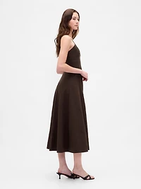 Linen-Blend Seamed Corset Midi Dress