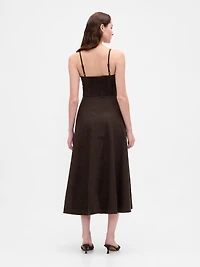 Linen-Blend Seamed Corset Midi Dress