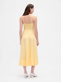 Linen-Blend Seamed Corset Midi Dress