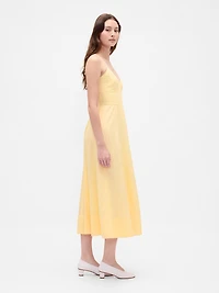 Linen-Blend Seamed Corset Midi Dress