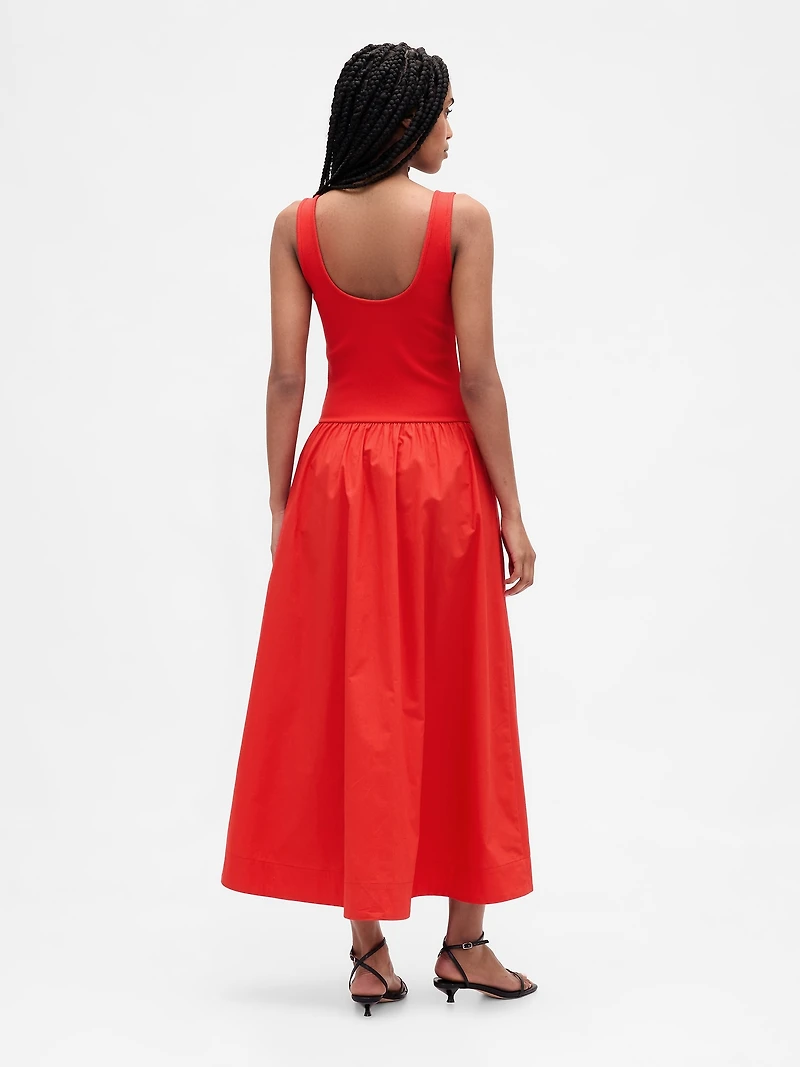 Mixed Media Drop-Waist Maxi Dress