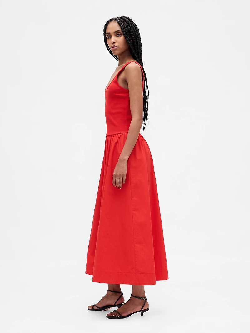 Mixed Media Drop-Waist Maxi Dress