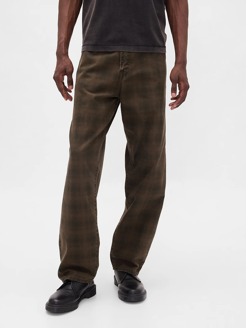 Plaid Canvas Baggy Jeans